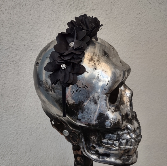 Handmade Floral Headband with Rhinestones Dressy Contemporary Holiday Festive - Picture 3 of 7